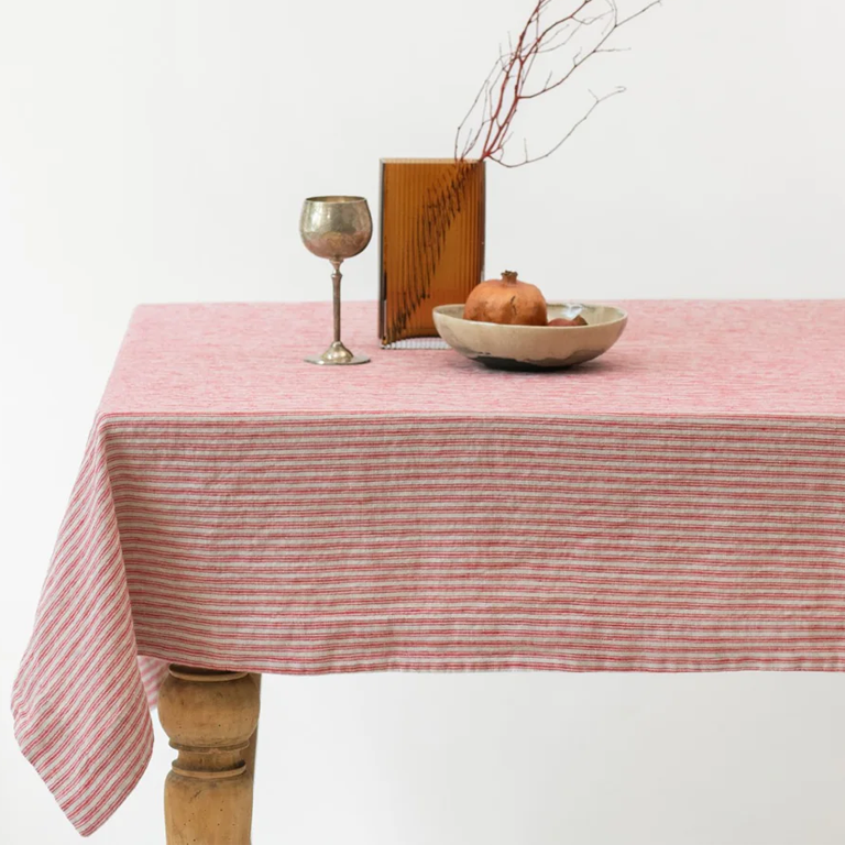 Linen Tales Table Cloth - Red Natural Stripes