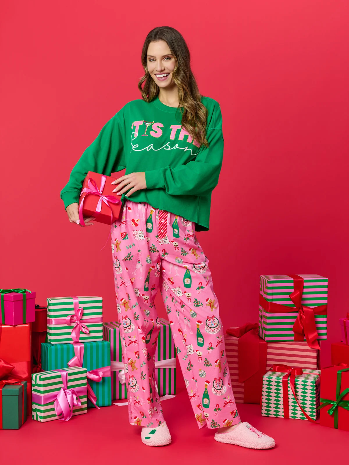Shiraleah Boxer Pajama Pants - Merry Icons Pink