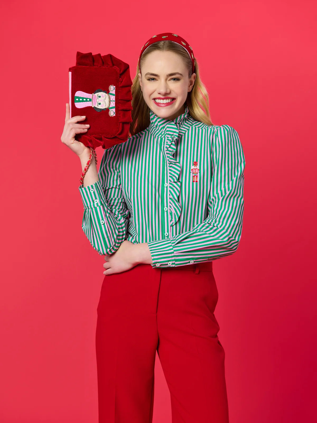 Shiraleah Ruffle Blouse - Nutcracker Green