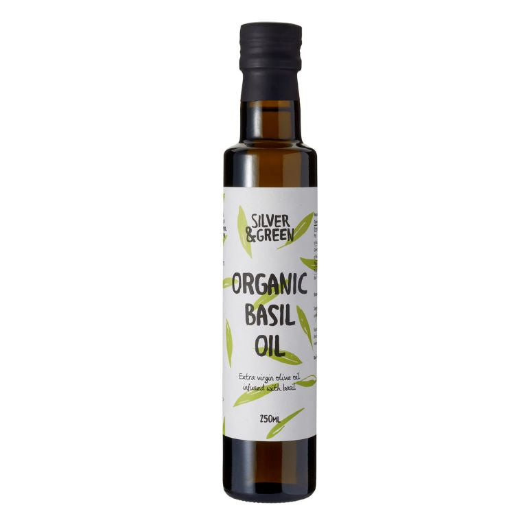 Silver and Green Organic Basil Olive Oil