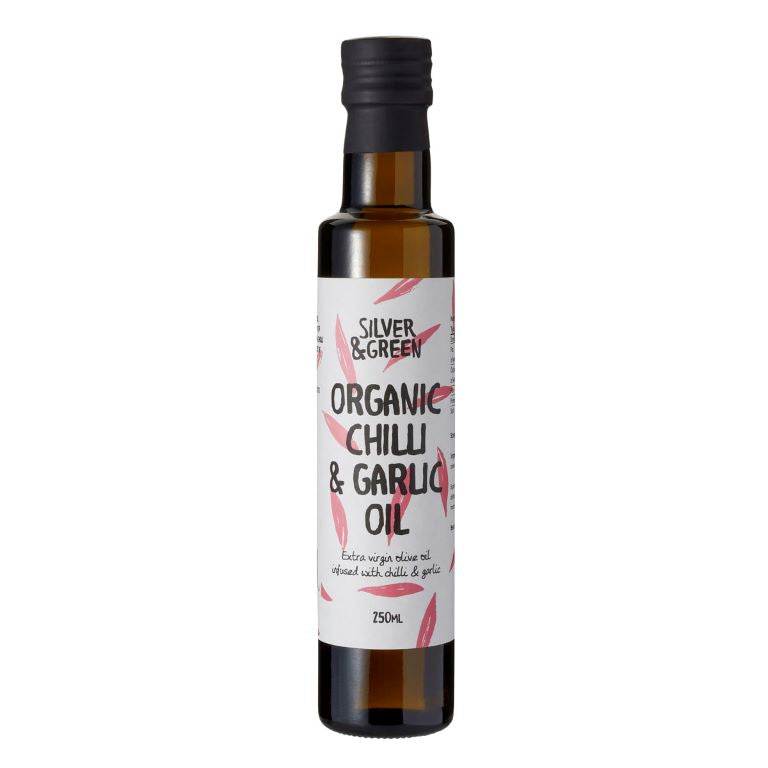 Silver and Green Organic Chilli and Garlic Olive Oil