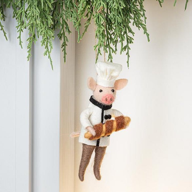 Abbott Ornament - Baker Pig with Baguette