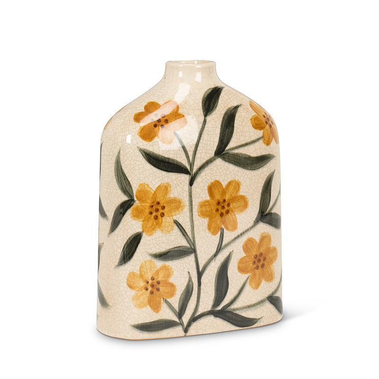 Abbott Flat Vase 9" - Yellow Floral
