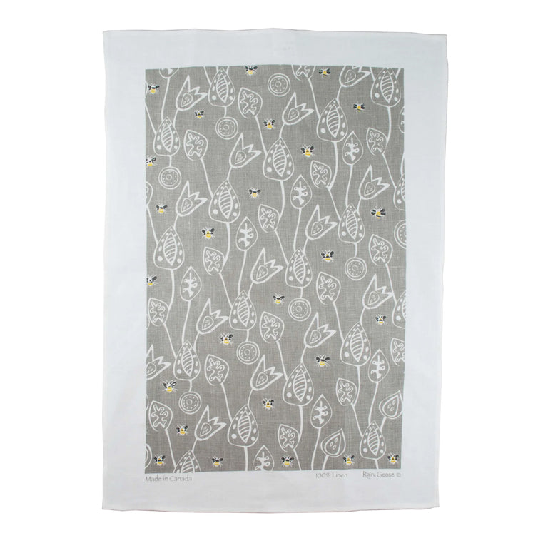 Rain Goose Tea Towel - Bees Grey