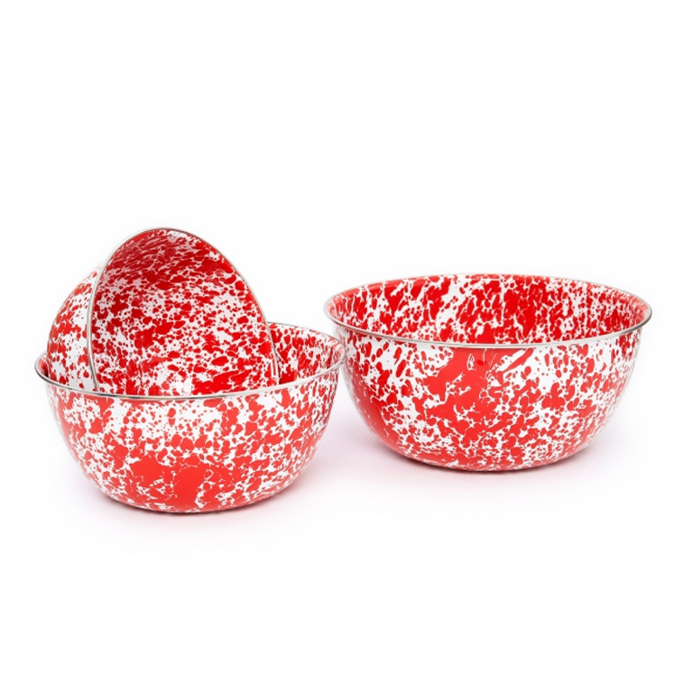 Crow Canyon Mixing Bowls Set of 3 - Red Splatter