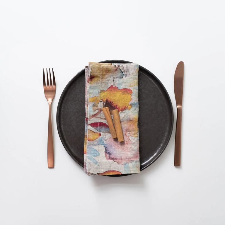 Linen Tales Napkins - Orange Flow on Natural Set of 2