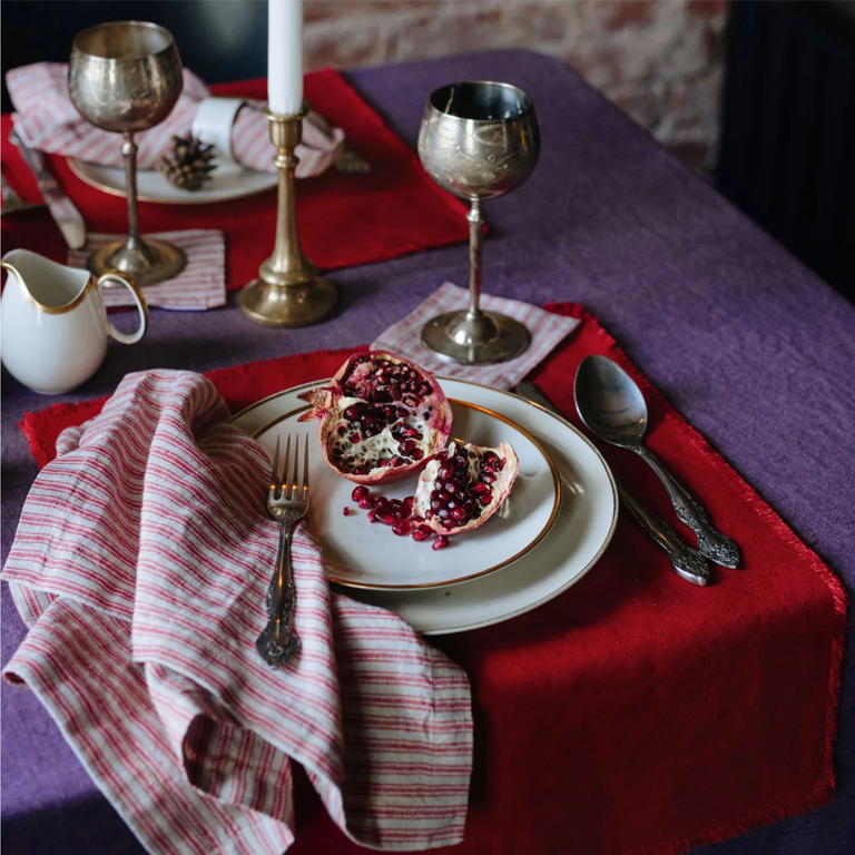 Linen Tales Napkins - Red Natural Stripes Set of 2
