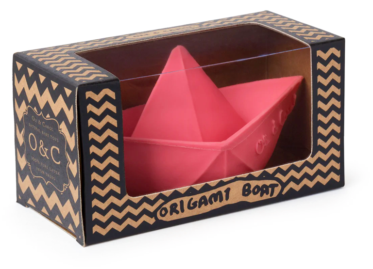 Oli&Carol Teether and Bath Toy Origami Boat - Pink
