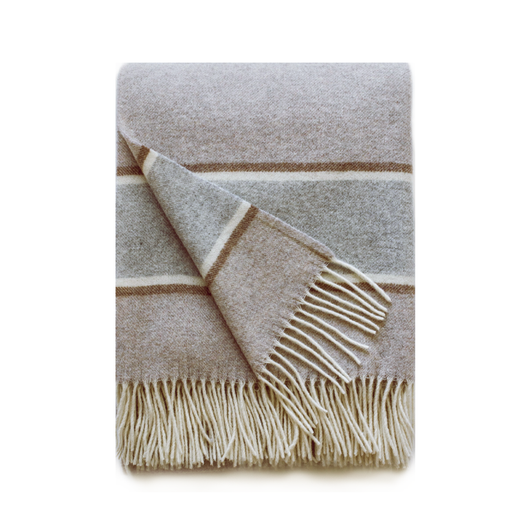 Linen Way Throw - Oslo Beige with Light Grey, Ivory and Taupe Stripes