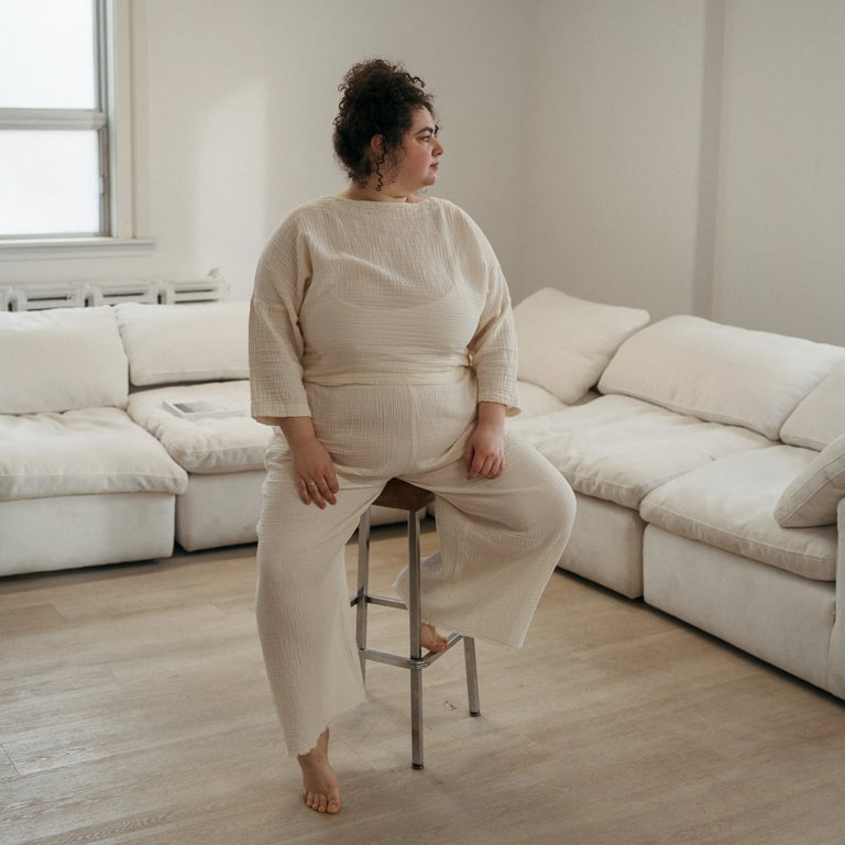 Pokoloko Crinkle Palazzo Pants Plus - Cream