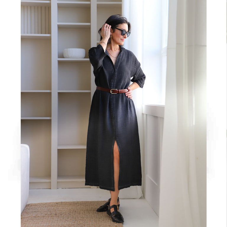 Pokoloko Crinkle Shirt Dress - Black