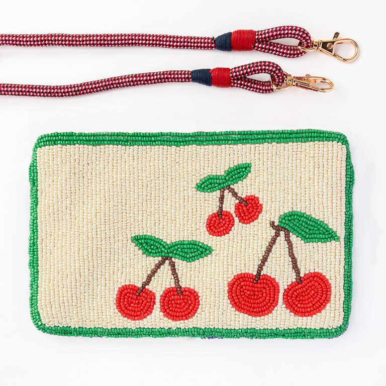 Ink&Alloy Leila Seed Bead Clutch With Strap - Cherries