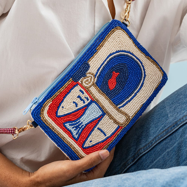 Ink&Alloy Leila Seed Bead Clutch With Strap - Sardines