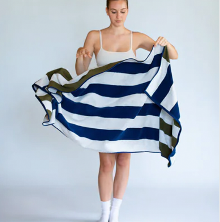 Typical Bath Towel - Offset Stripe Studio Navy, Moss Green and Workshop White