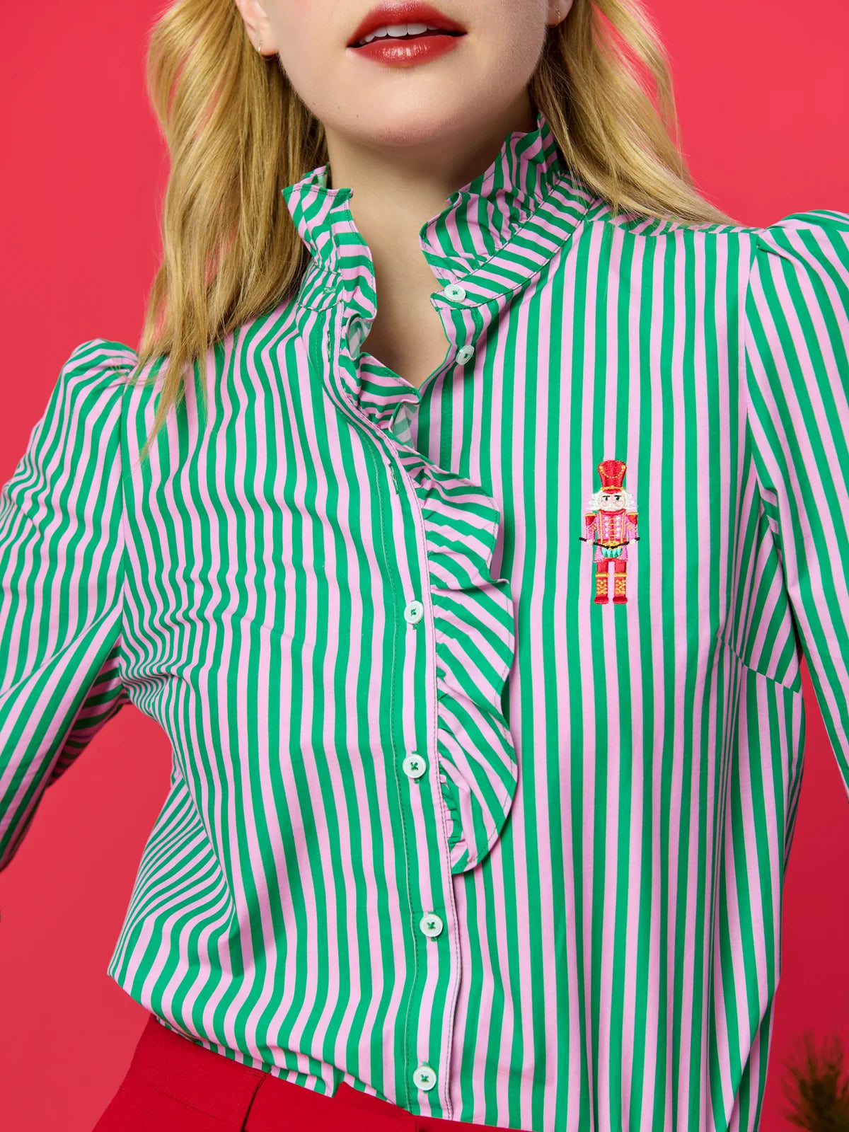 Shiraleah Ruffle Blouse - Nutcracker Green