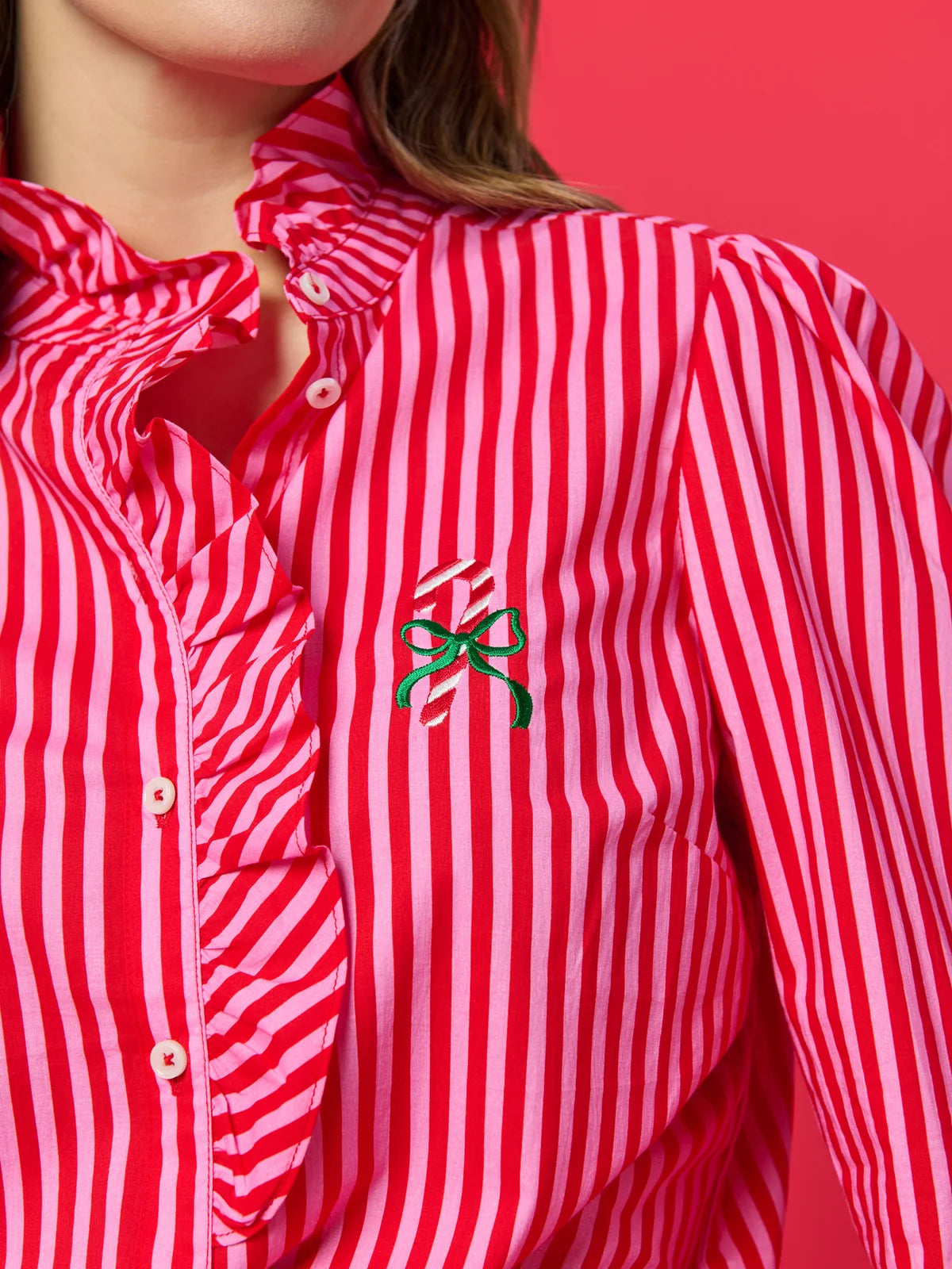 Shiraleah Ruffle Blouse - Candycane Red