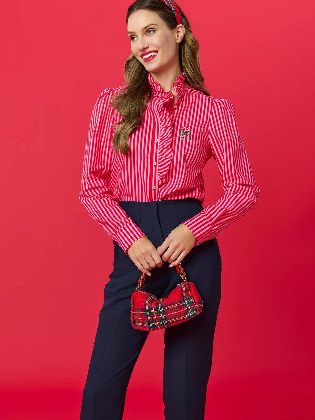 Shiraleah Ruffle Blouse - Candycane Red