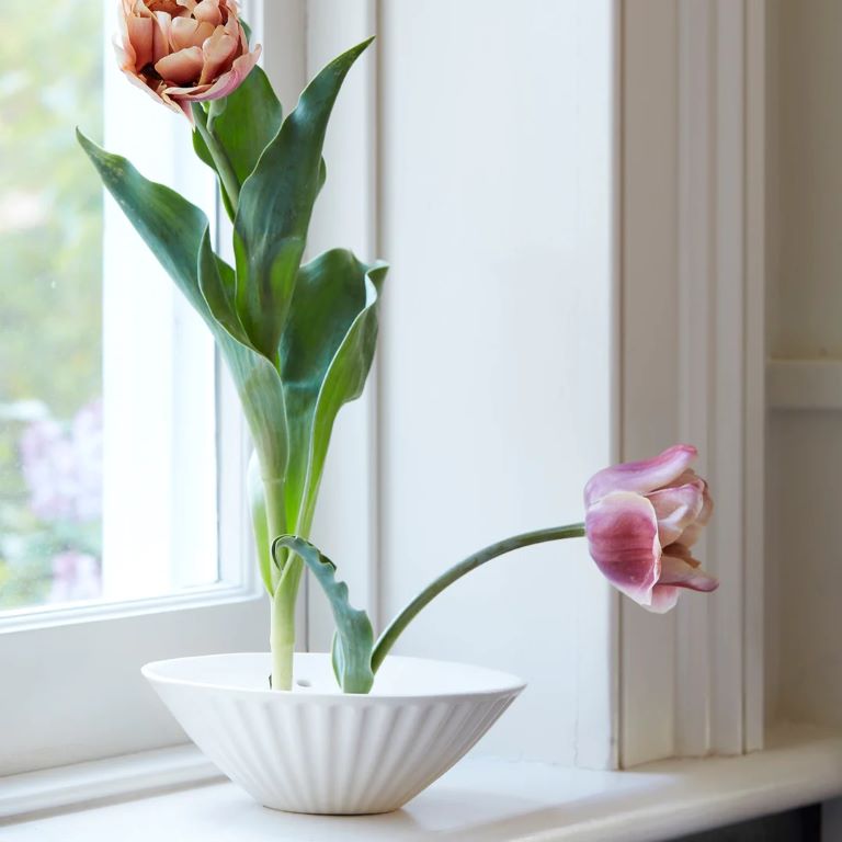 Floral Society Ceramic Pleated Flower Frog Vase