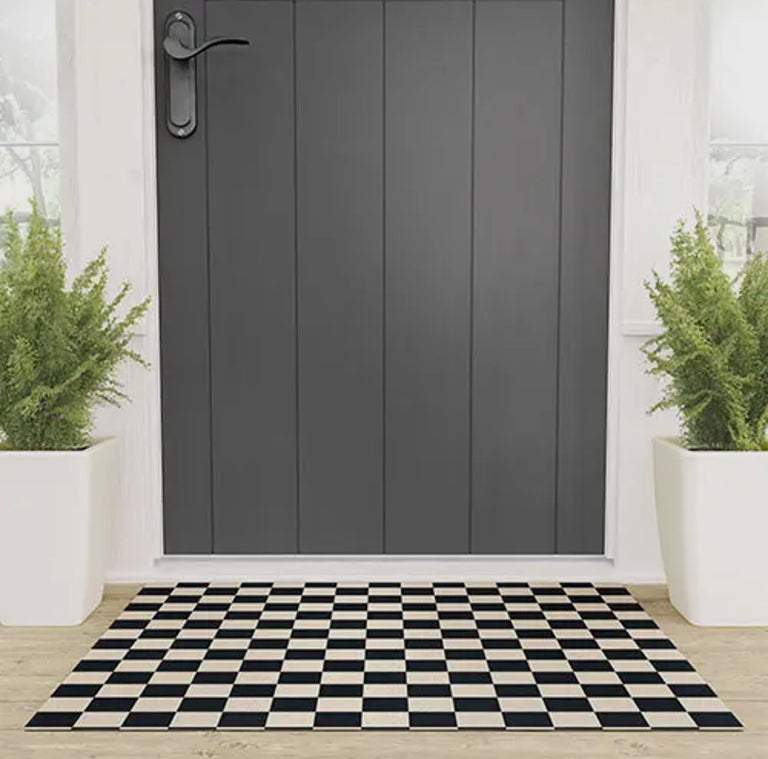 Deny Designs Welcome Mat - Black Cream Checker Pattern