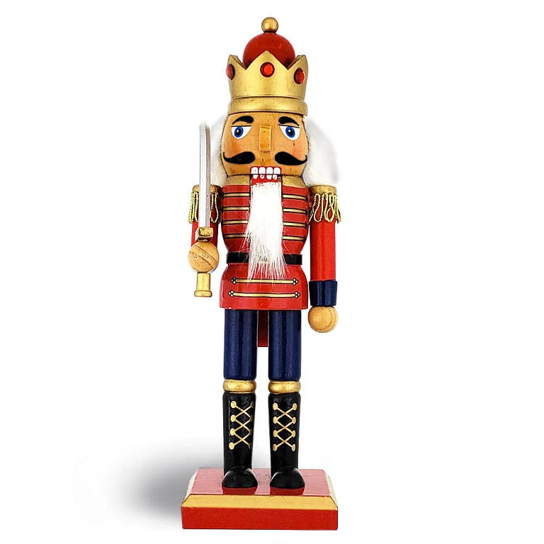 Traditional King Nutcracker - Red and Bejeweled Crown