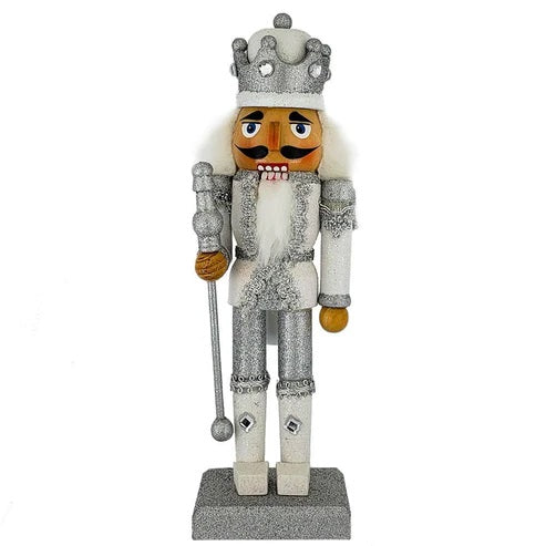 King Nutcracker White and Silver Glitter