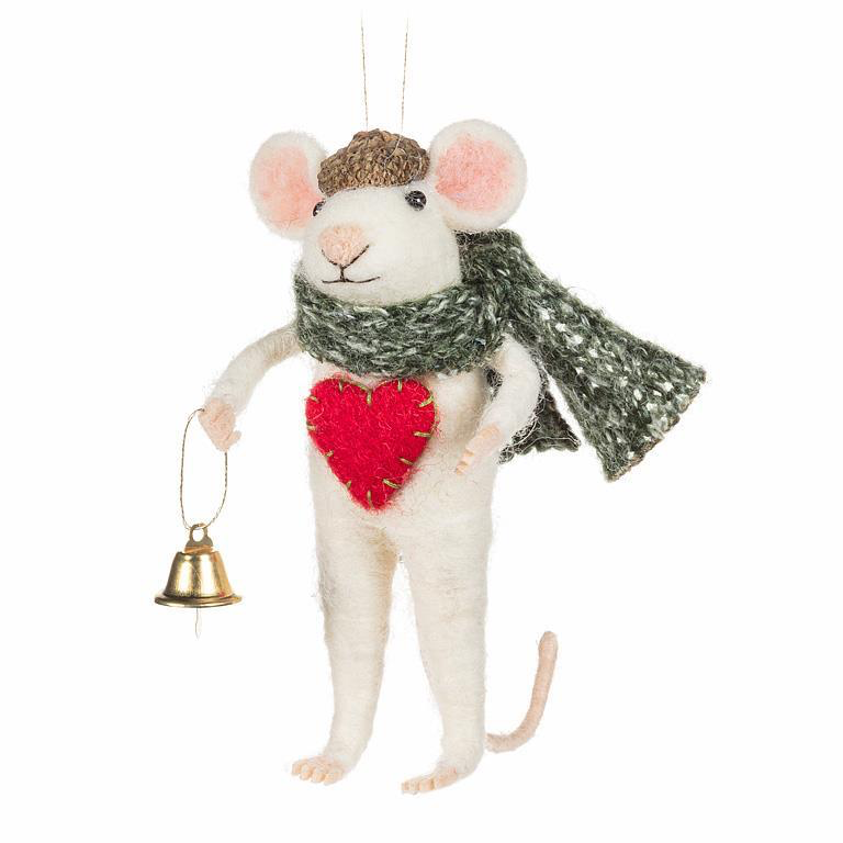 Abbott Ornament - Winter Mouse with Heart and Bell