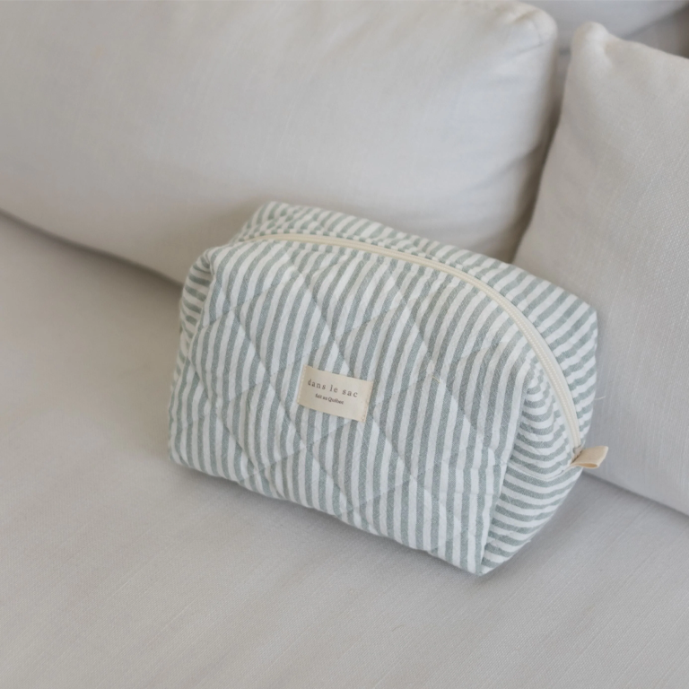 Dans le Sac Quilted Pouch Lg - Sage Stripe