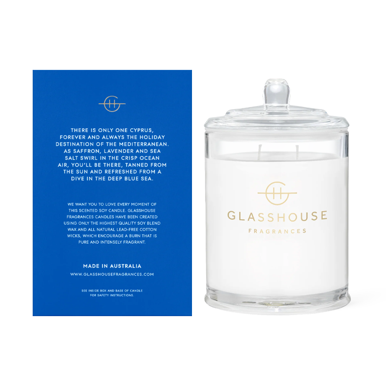 Glasshouse Fragrances Candle 380g - Diving into Cyprus