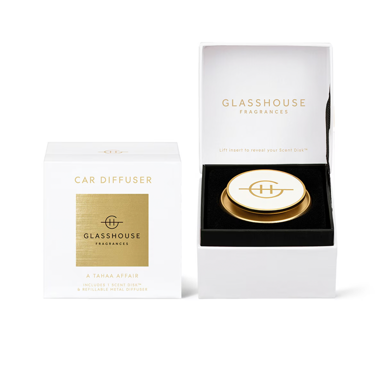 Glasshouse Fragrances Car Diffuser - White and Gold with A Tahaa Affair