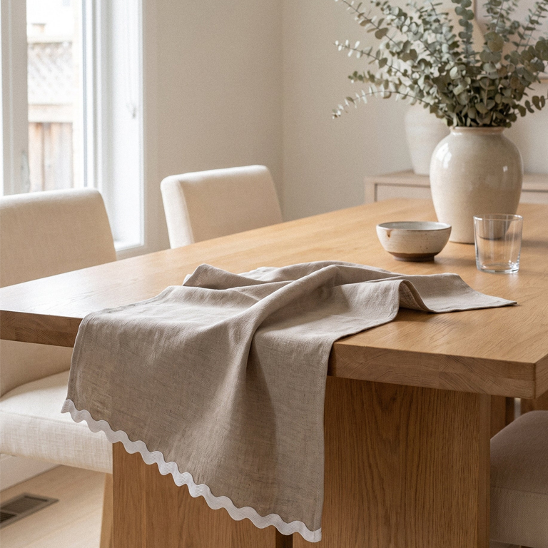 Linen Way Tea Towel Ondine - Natural with White Trim