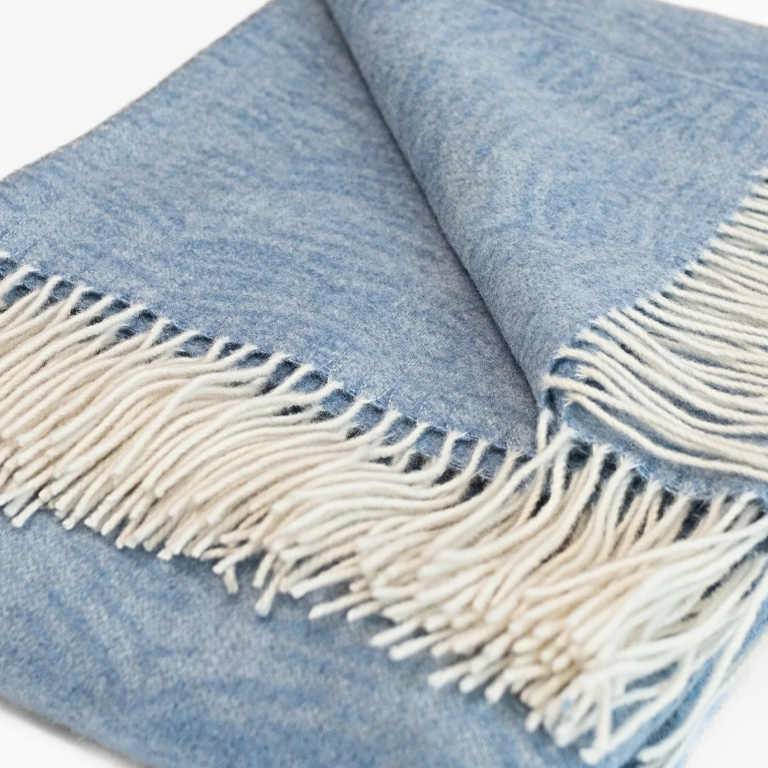 Linen Way Cahsmere and Merino Wool Throw - Amalfi Ocean Blue & White