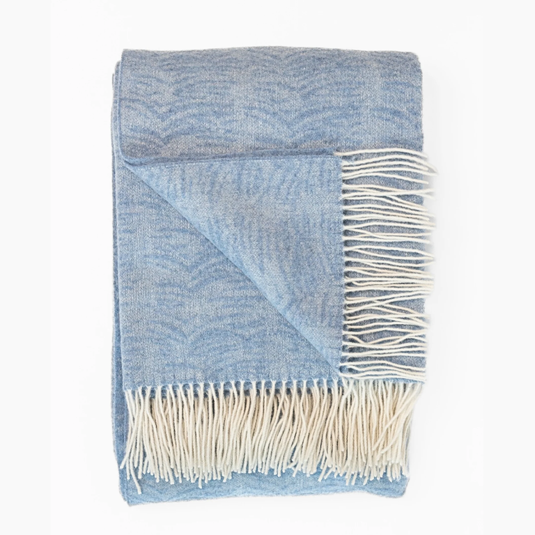 Linen Way Cahsmere and Merino Wool Throw - Amalfi Ocean Blue & White