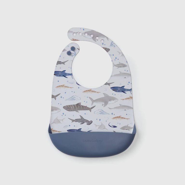 Loulou Lollipop Silicone Bib - Smiley Sharks