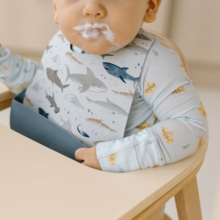 Loulou Lollipop Silicone Bib - Smiley Sharks