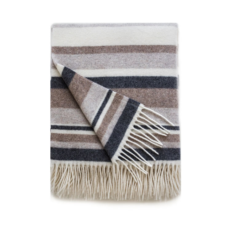 Linen Way Throw - Malmo White with Taupe, Medium Grey &amp; Light Grey Stripes
