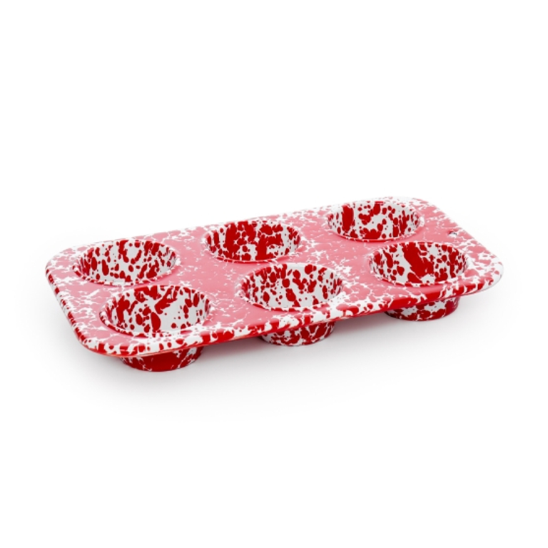 Crow Canyon Muffin Pan 6 Cup - Red Splatter