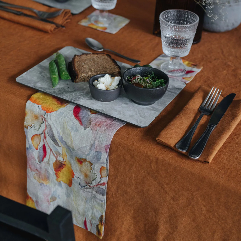 Linen Tales Napkins - Orange Flow on Natural Set of 2