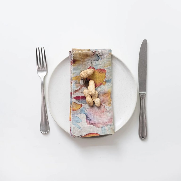Linen Tales Napkins - Orange Flow on Natural Set of 2