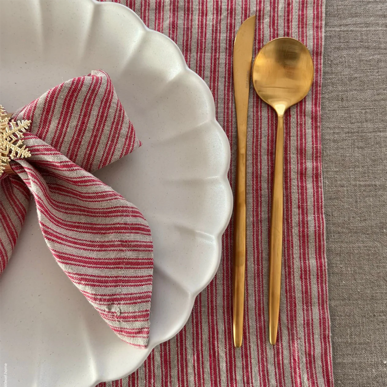 Linen Tales Napkins - Red Natural Stripes Set of 2