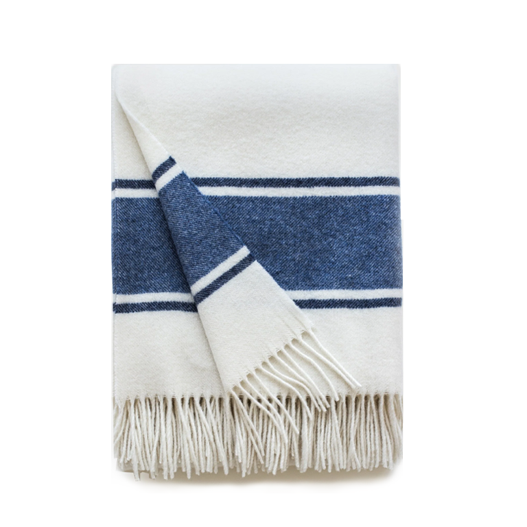 Linen Way Throw - Oslo White with Blue and Dark Blue Stripes