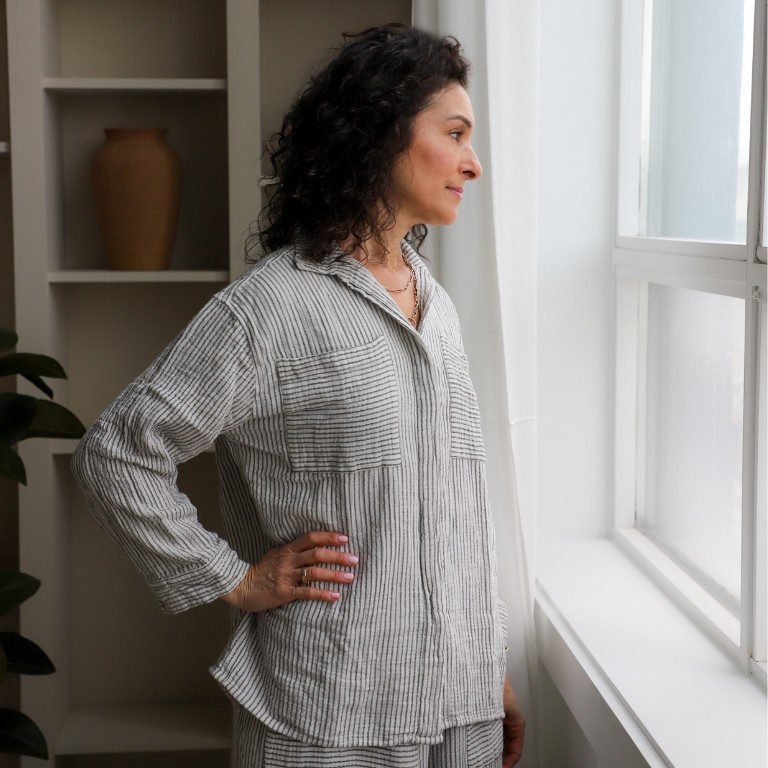 Pokoloko Crinkle Pocket Shirt with Buttons - Striped