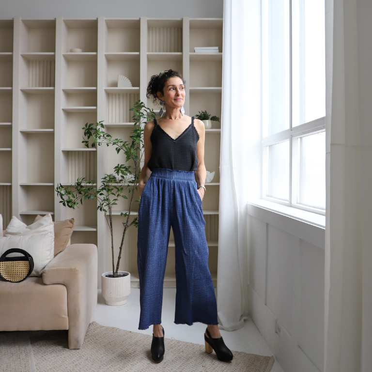 Pokoloko Crinkle Palazzo Pants - Denim