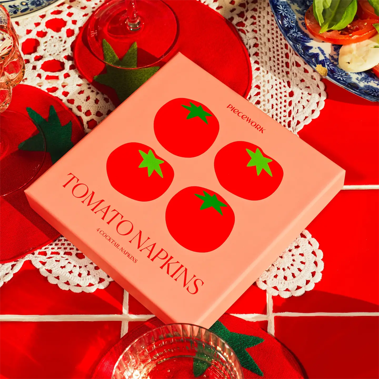 Piecework Puzzles Cocktail Napkins - Tomato