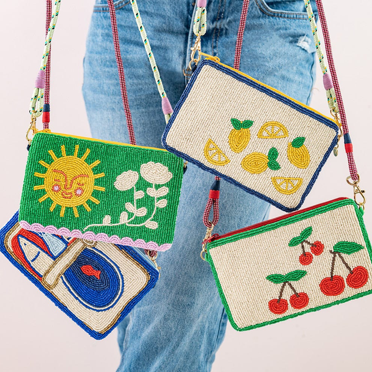 Ink&Alloy Leila Seed Bead Clutch With Strap - Lemons