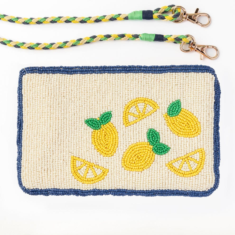 Ink&Alloy Leila Seed Bead Clutch With Strap - Lemons