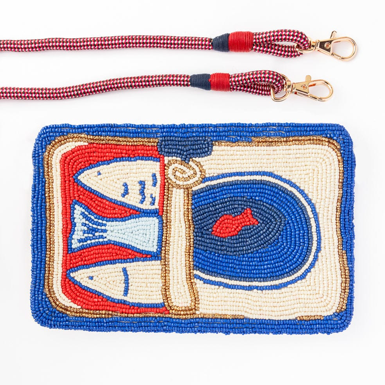 Ink&Alloy Leila Seed Bead Clutch With Strap - Sardines