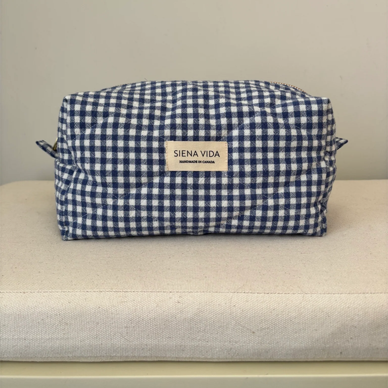 Siena Vida Self Care Pouch Large - Navy Gingham