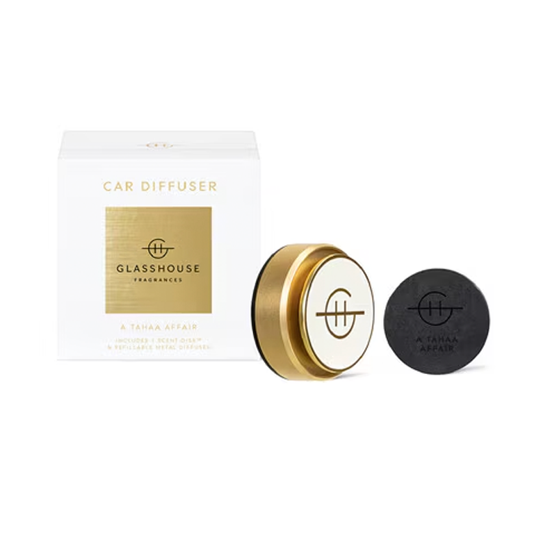 Glasshouse Fragrances Car Diffuser - White and Gold with A Tahaa Affair