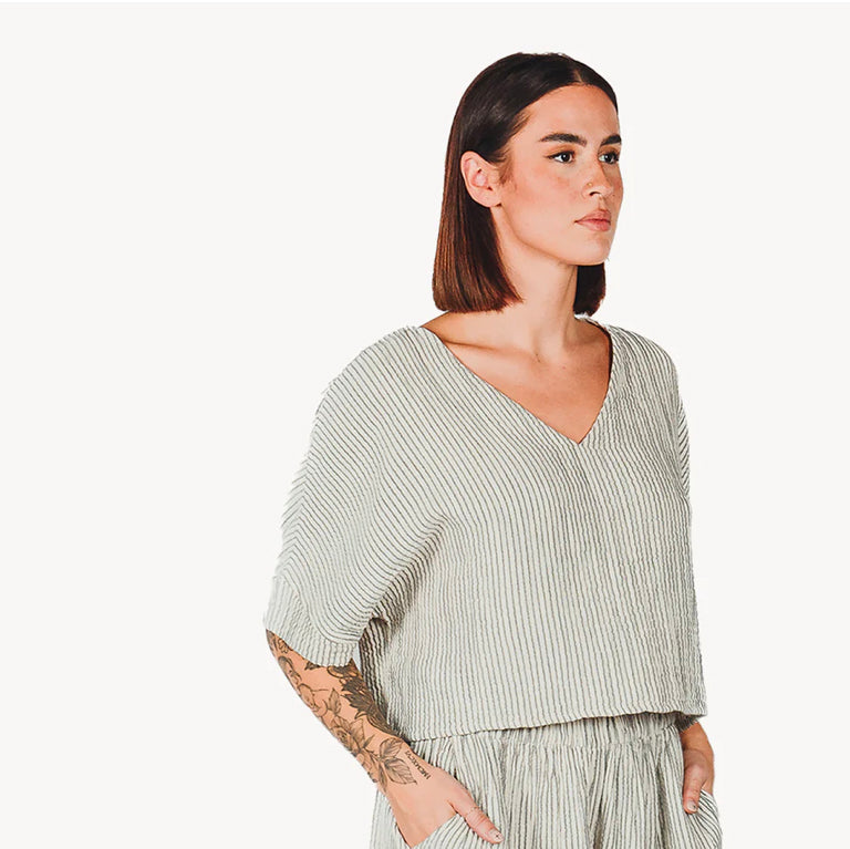 Pokoloko Crinkle Cropped Top - Striped