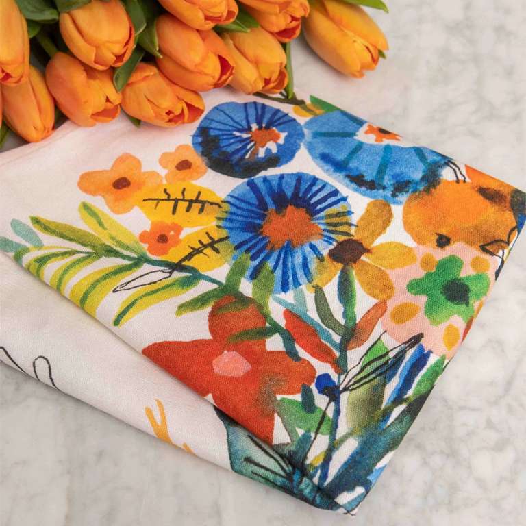 Bon|Artis Teatowel Blue & Orange Bouquet